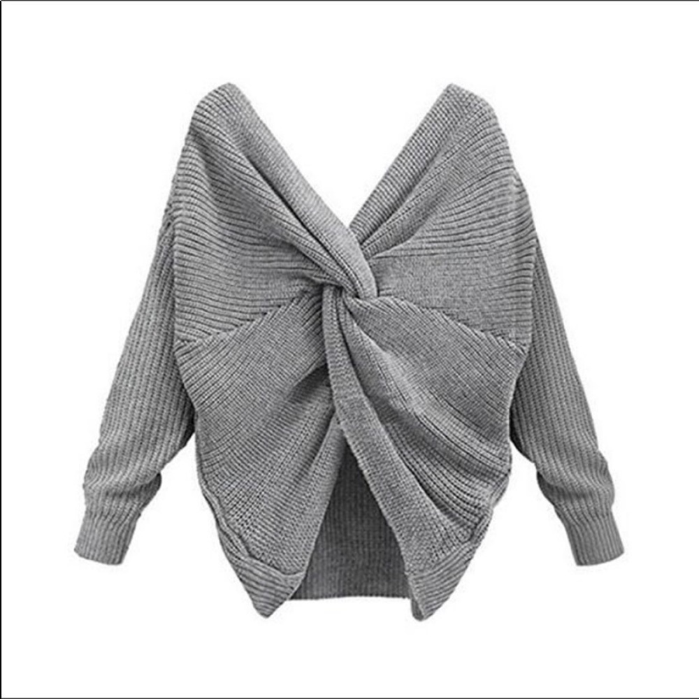 🖤New🖤Gray Twisted Knot V neck sweater - Picture 8 of 8